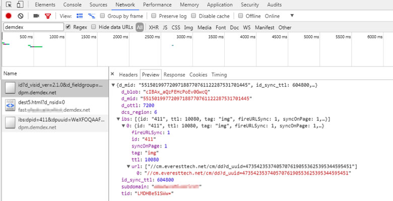 Developer tools in Chrome browser