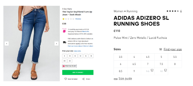 Screengrab of a product page on an eCommerce website
